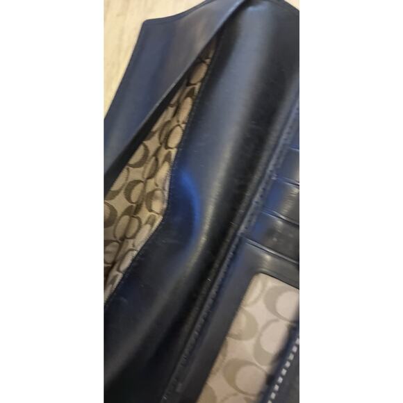 Vintage Y2K Coach Black Leather Tri-Fold Wallet Silver Buckle Monogram Logo - Picture 5 of 11